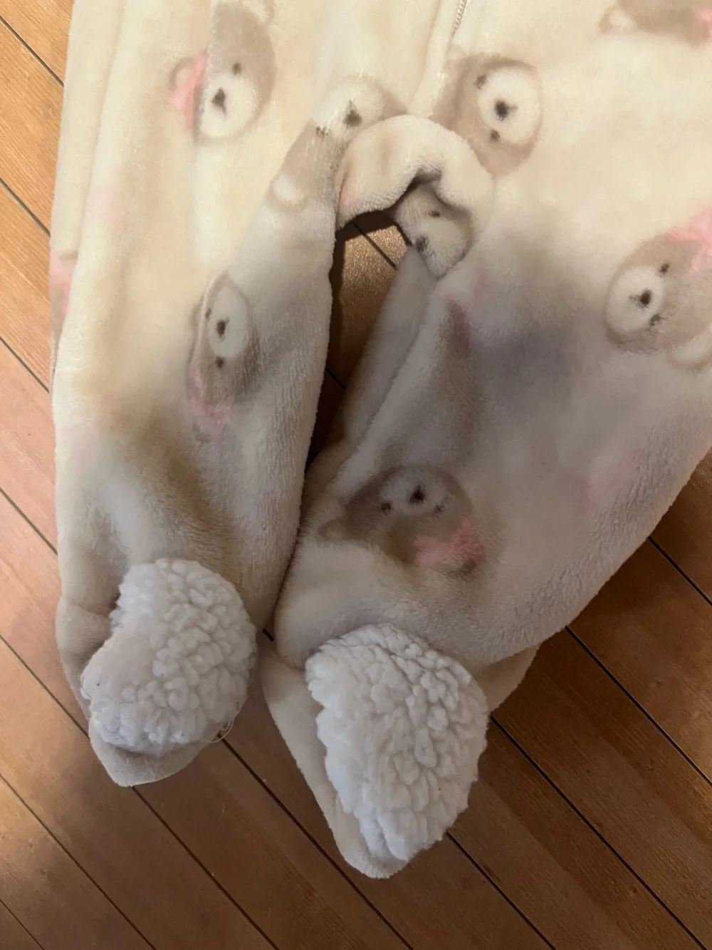 NEW Chick Pea Cozy Bear Print Hooded One-Piece in Cream and Pink